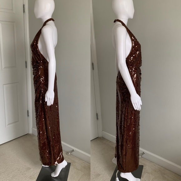 RONNY KOBO Alix Sequined Halter Gown Brown - Picture 12 of 16